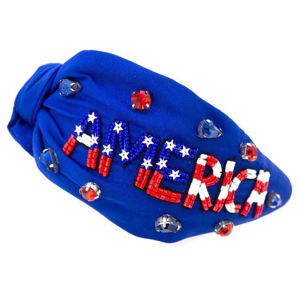America Patriotic Beaded Knot Headband